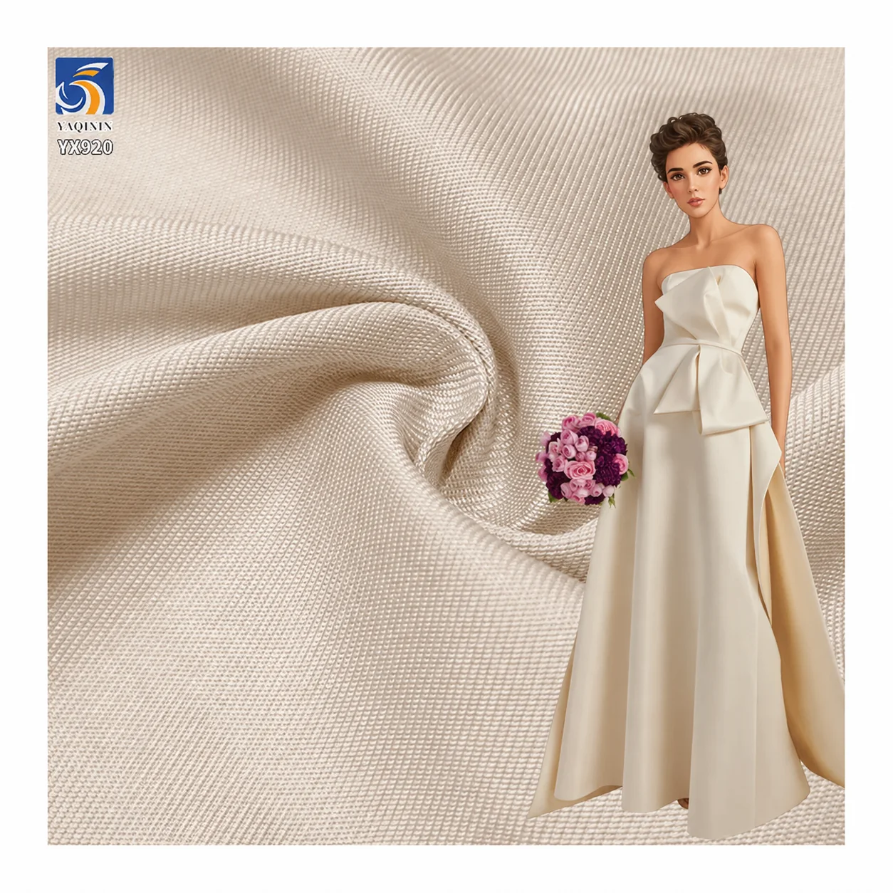 YX920 thickened champagne ivory mikado satin fabric