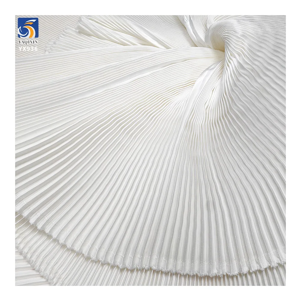 YX936 pure white pleated satin thumbnail