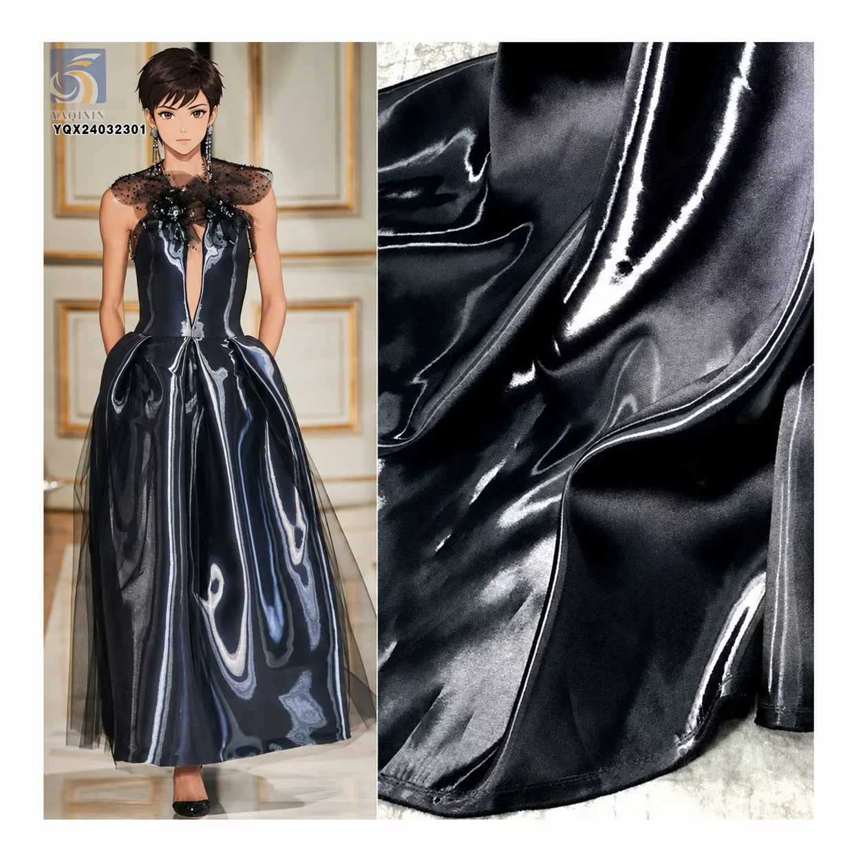 YXQ24032301 black liquid polyester satin fabric