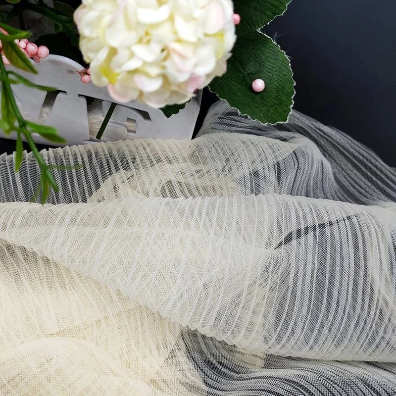 YZT001 ivory pleated mesh tulle fabric for wedding dress sourcing