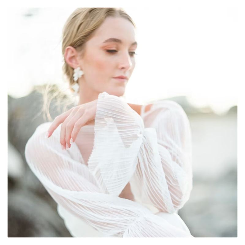 YZT001 pleated mesh tulle sleeve reference