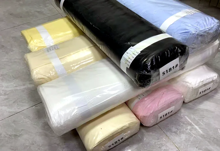 Fabric rolls protected with polybag wrapping